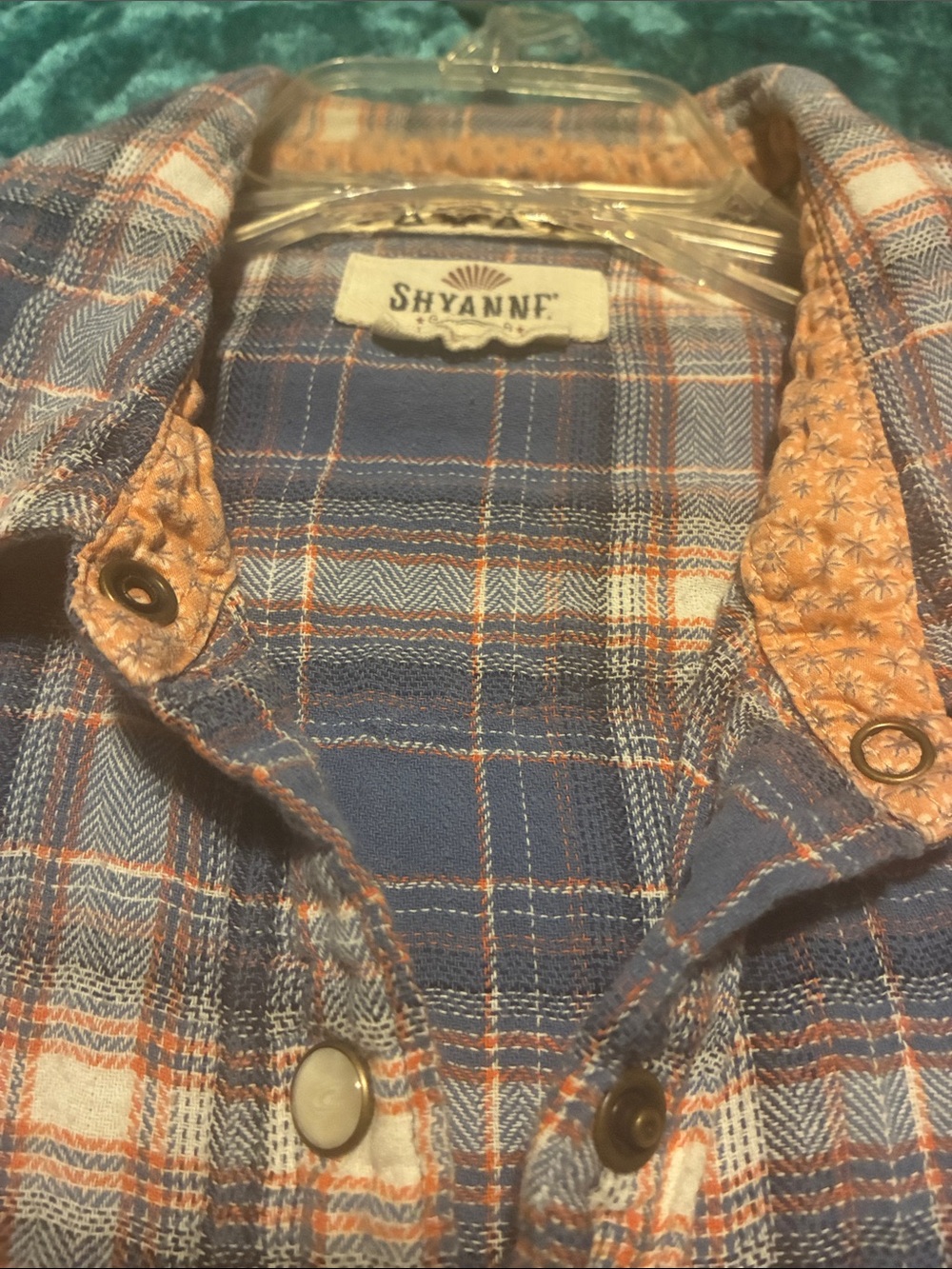 Shyanne Navy & Orange Plaid Shirt with Patterned Collar